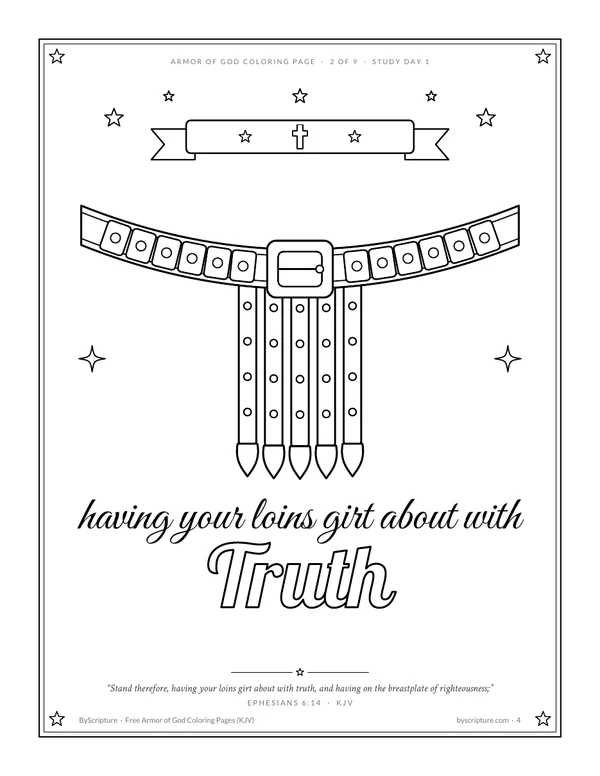 Belt of truth coloring page, Ephesians 6:14 KJV