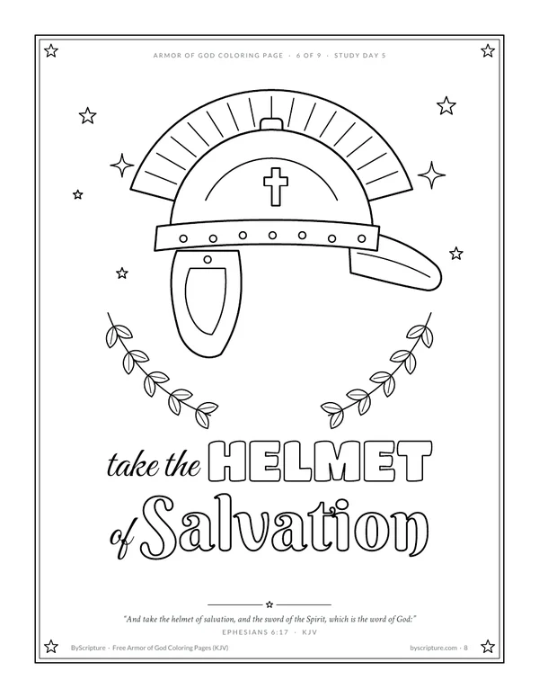 Helmet of salvation coloring page, Ephesians 6:17 KJV
