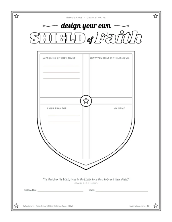 Design your own shield of faith printable page for kids