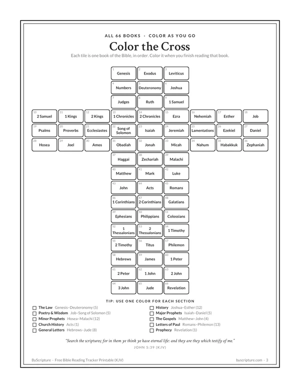Color the Cross: a Bible reading tracker with all 66 books of the Bible