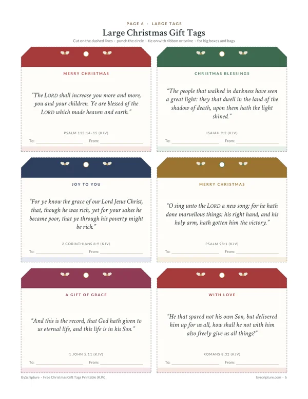Large Christmas gift tags printable with KJV verses