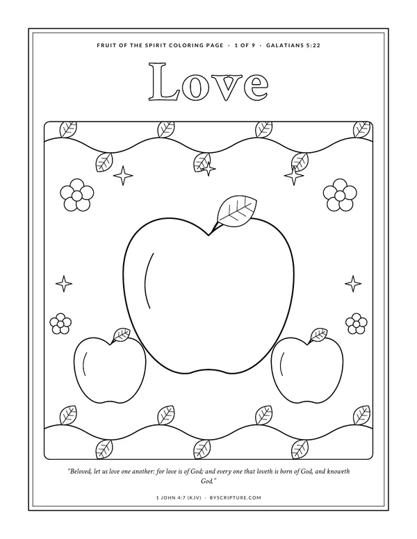 Fruit of the Spirit coloring page: Love, 1 John 4:7 (KJV)