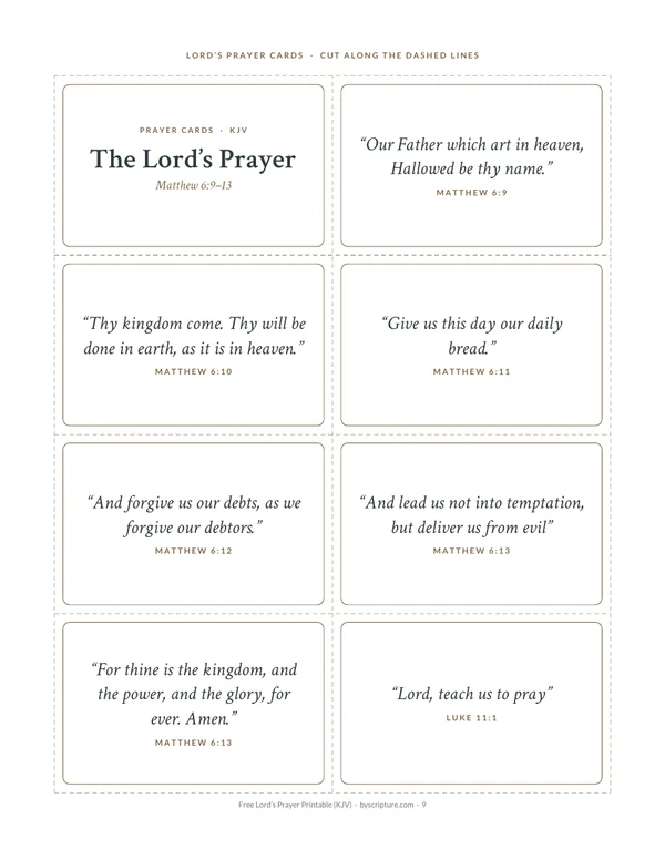 Lord’s Prayer prayer cards to print and cut out (KJV)