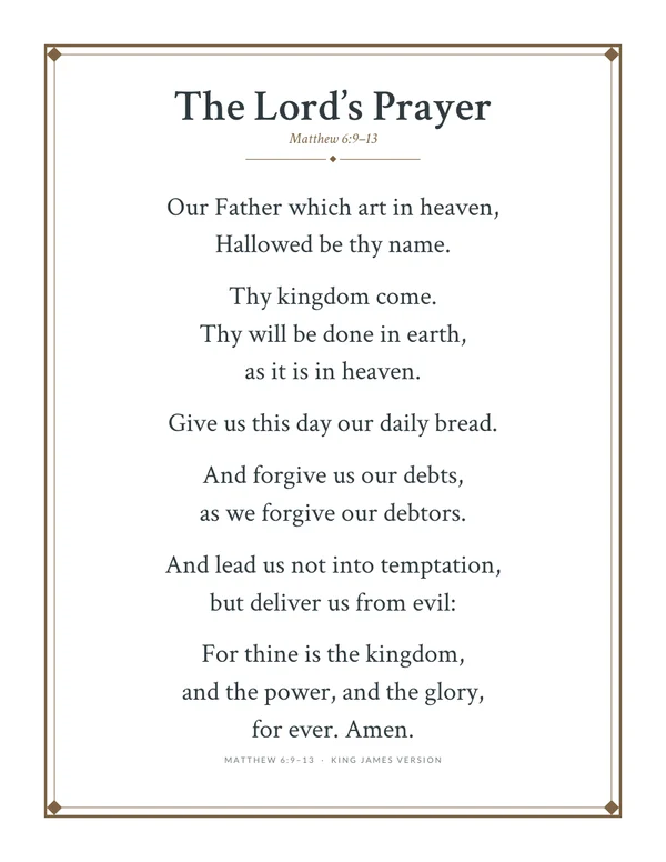 Lord’s Prayer printable wall art: the KJV prayer from Matthew 6:9-13 in a framed print
