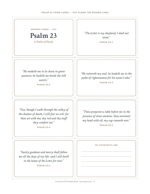 Psalm 23 verse cards to print and cut out (KJV)