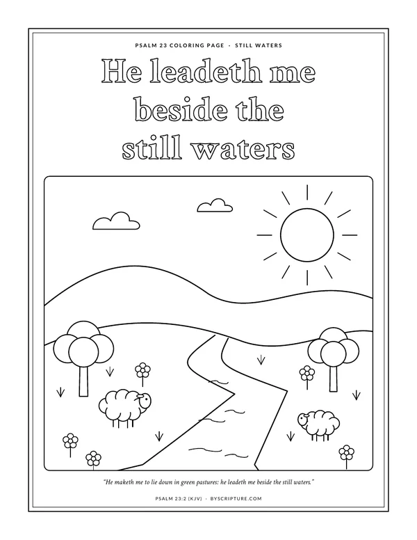 Psalm 23 coloring page: He leadeth me beside the still waters