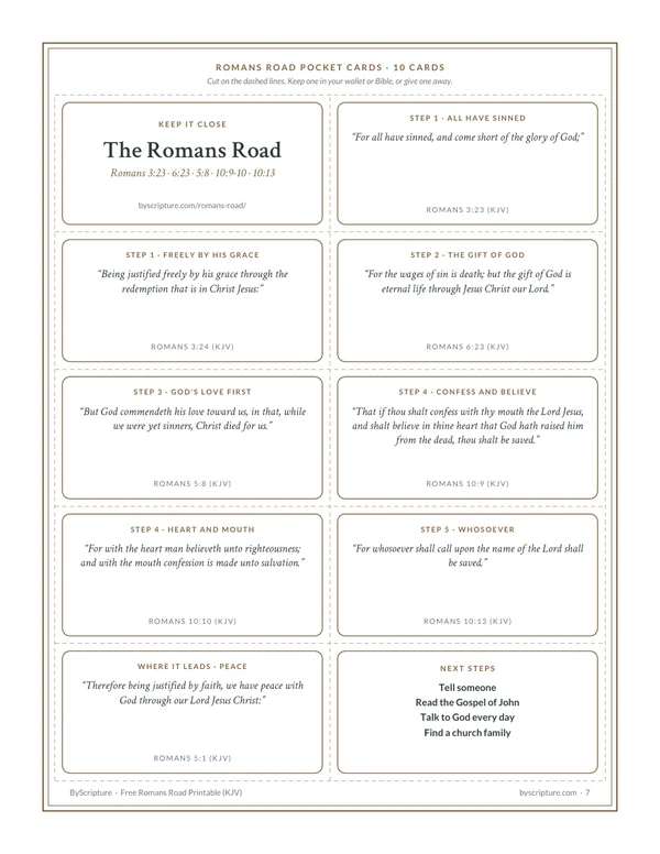 Romans Road pocket cards: ten printable cards with full KJV verses to cut out and keep